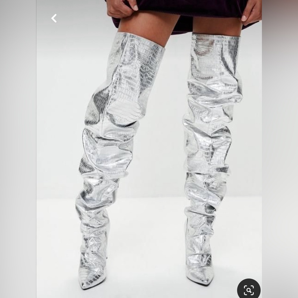 Missguided silver over the knee boots